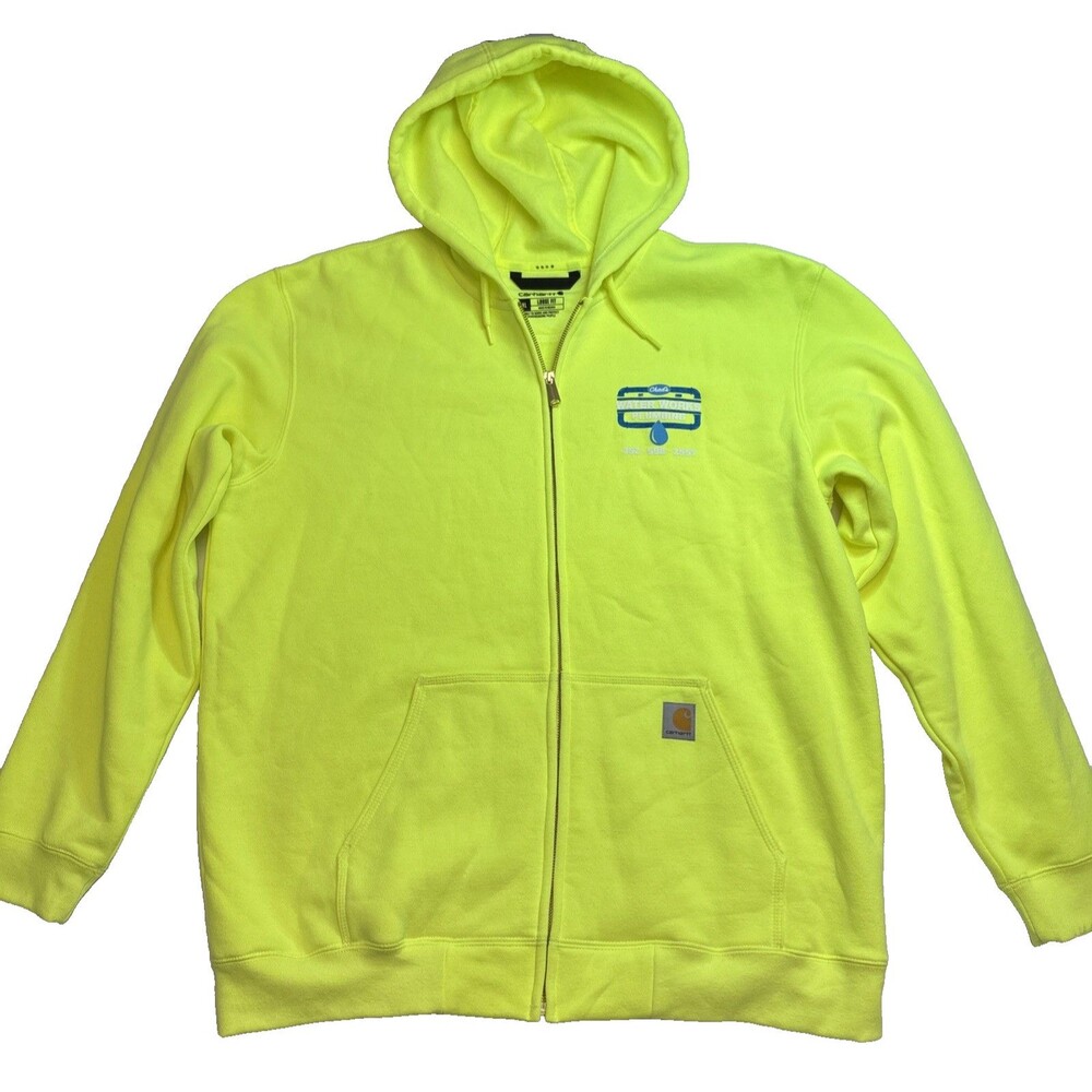Carhartt Mens XL Brite Lime Yellow Full Zip Hoodie Workwear Loose Fit